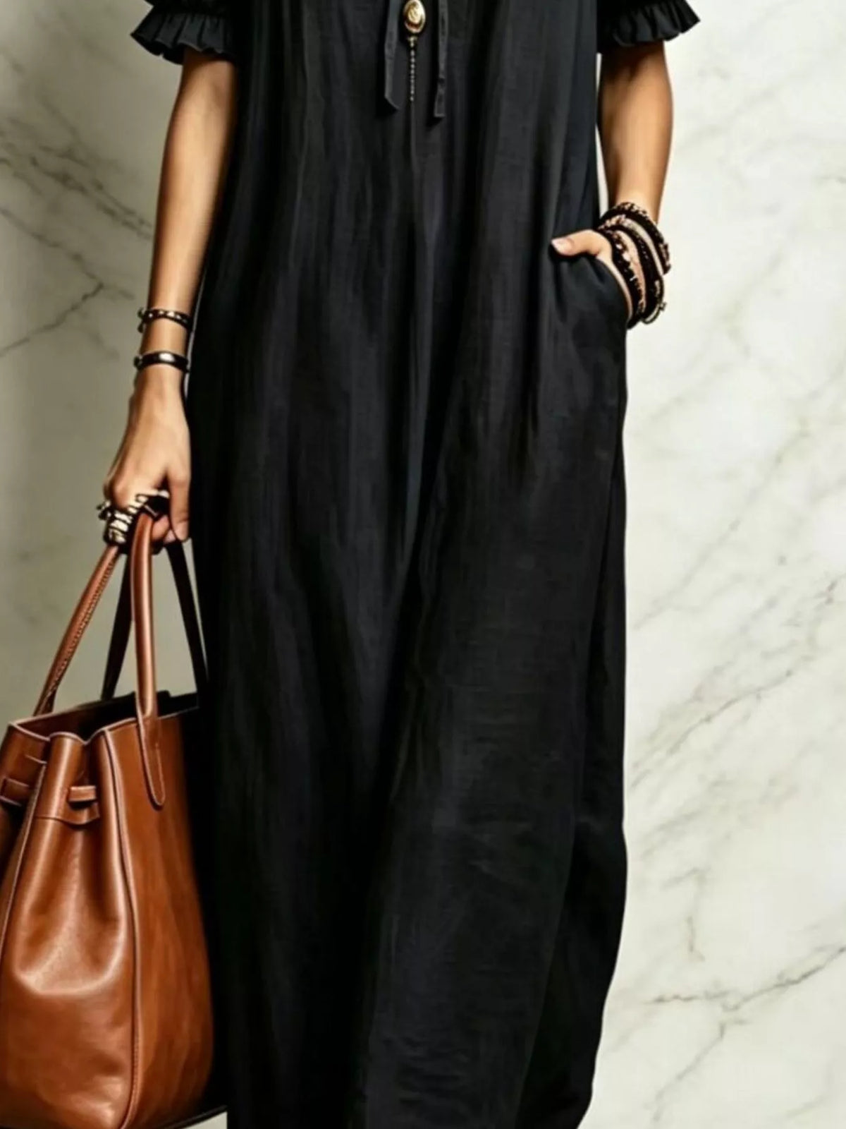 Ruffle Trim Puff Sleeve Maxi Dress (12)