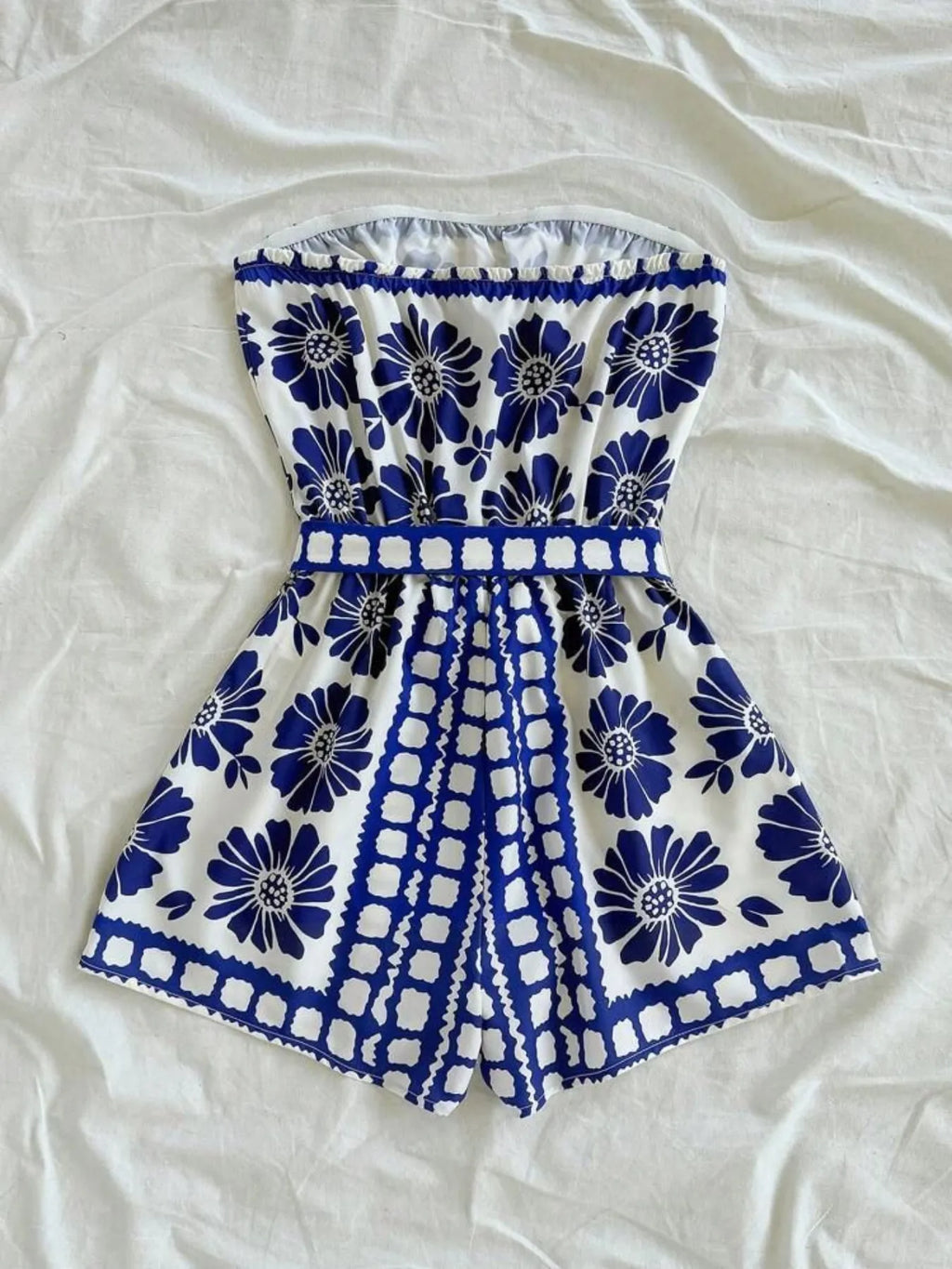 Printed Tube Tie Waist Romper (6)