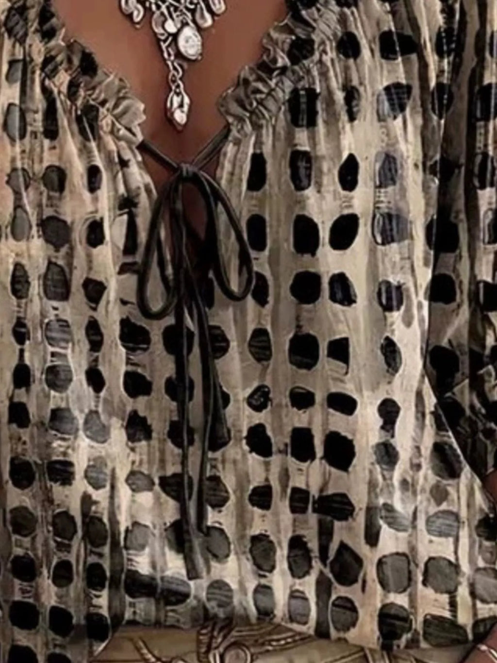 Full Size Tie Neck 3/4 Sleeve Blouse Plus (18)