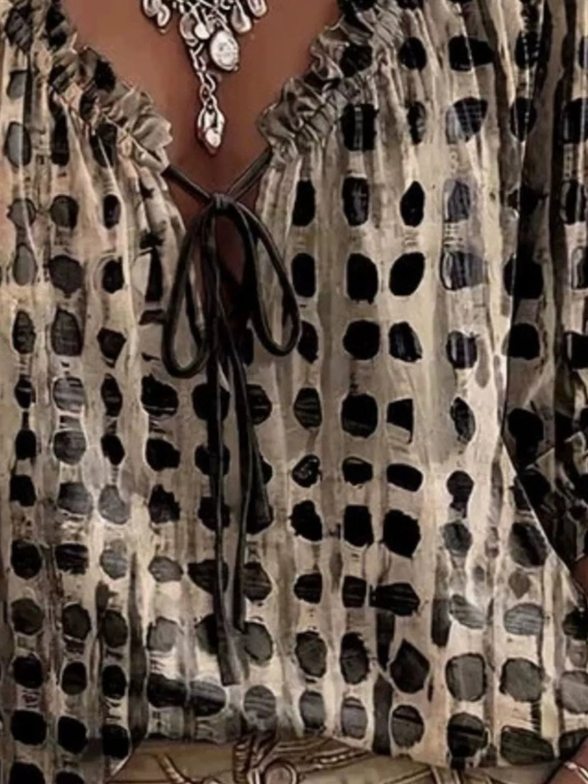 Full Size Tie Neck 3/4 Sleeve Blouse Plus (18)