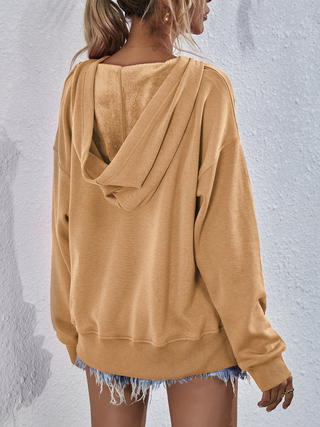 Dropped Shoulder Slit Hoodie (12)