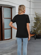 Round Neck Lace Short Sleeve T-shirt (15)
