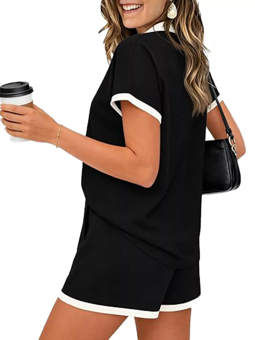 Polo Collar Short Sleeve Top Shorts Set (16)