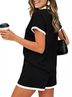 Polo Collar Short Sleeve Top Shorts Set (16)