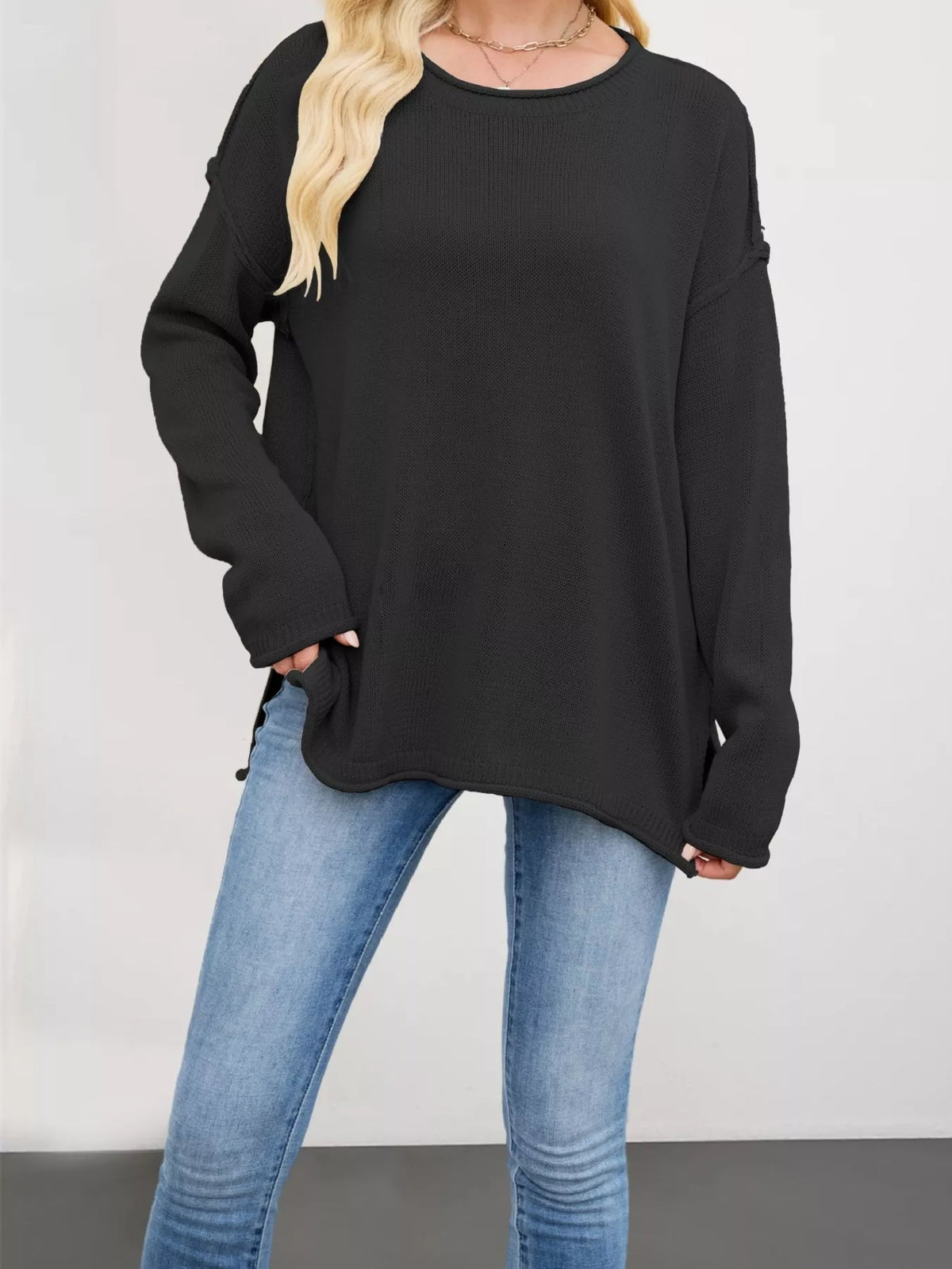 Casual Loose-fit Crew Neck Sweater (6)