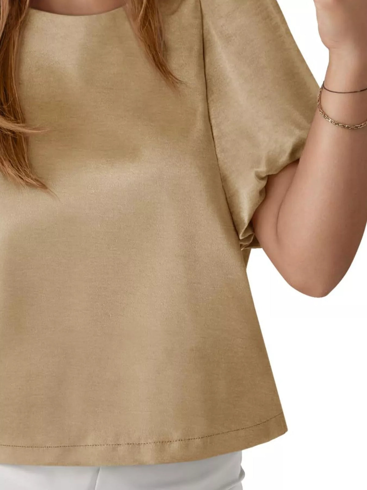 Round Neck Puff Sleeve Satin Top (3)