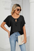 Eyelet Tie-neck Flutter Sleeve Top (8)
