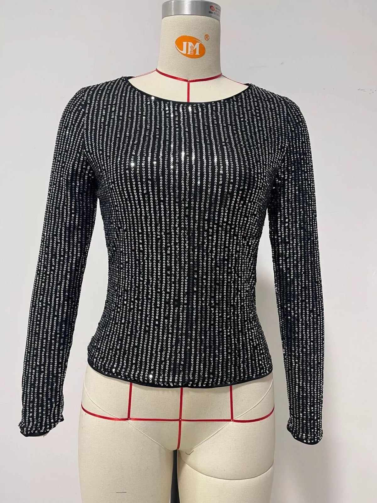 Sequin Long Sleeve Crop T-shirt (3)