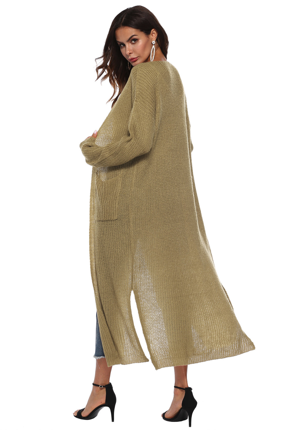 Long Sleeve Open Front Buttoned Cardigan (24)