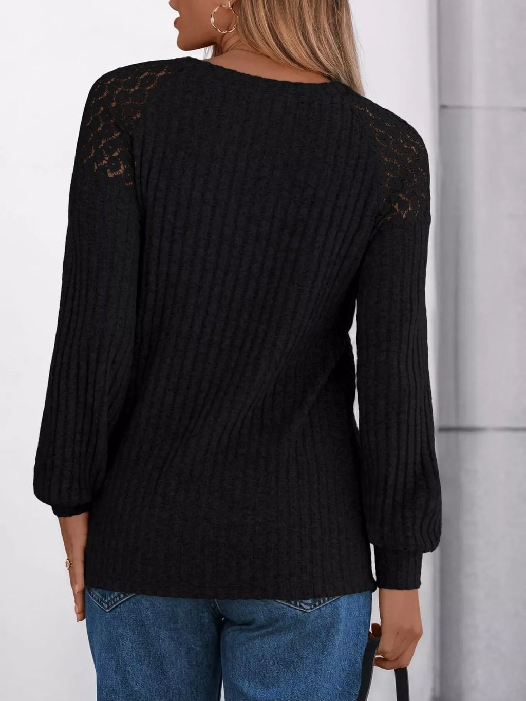 Ribbed Knit T-shirt Lace Shoulder Detail (7)