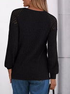 Ribbed Knit T-shirt Lace Shoulder Detail (7)