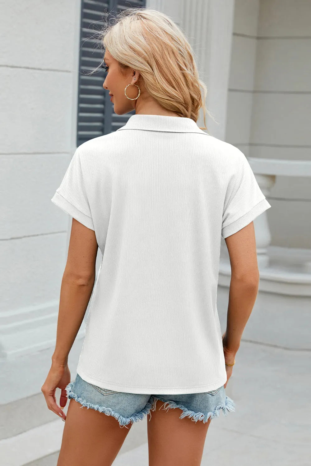 Johnny Collar Short Sleeve Blouse (16)