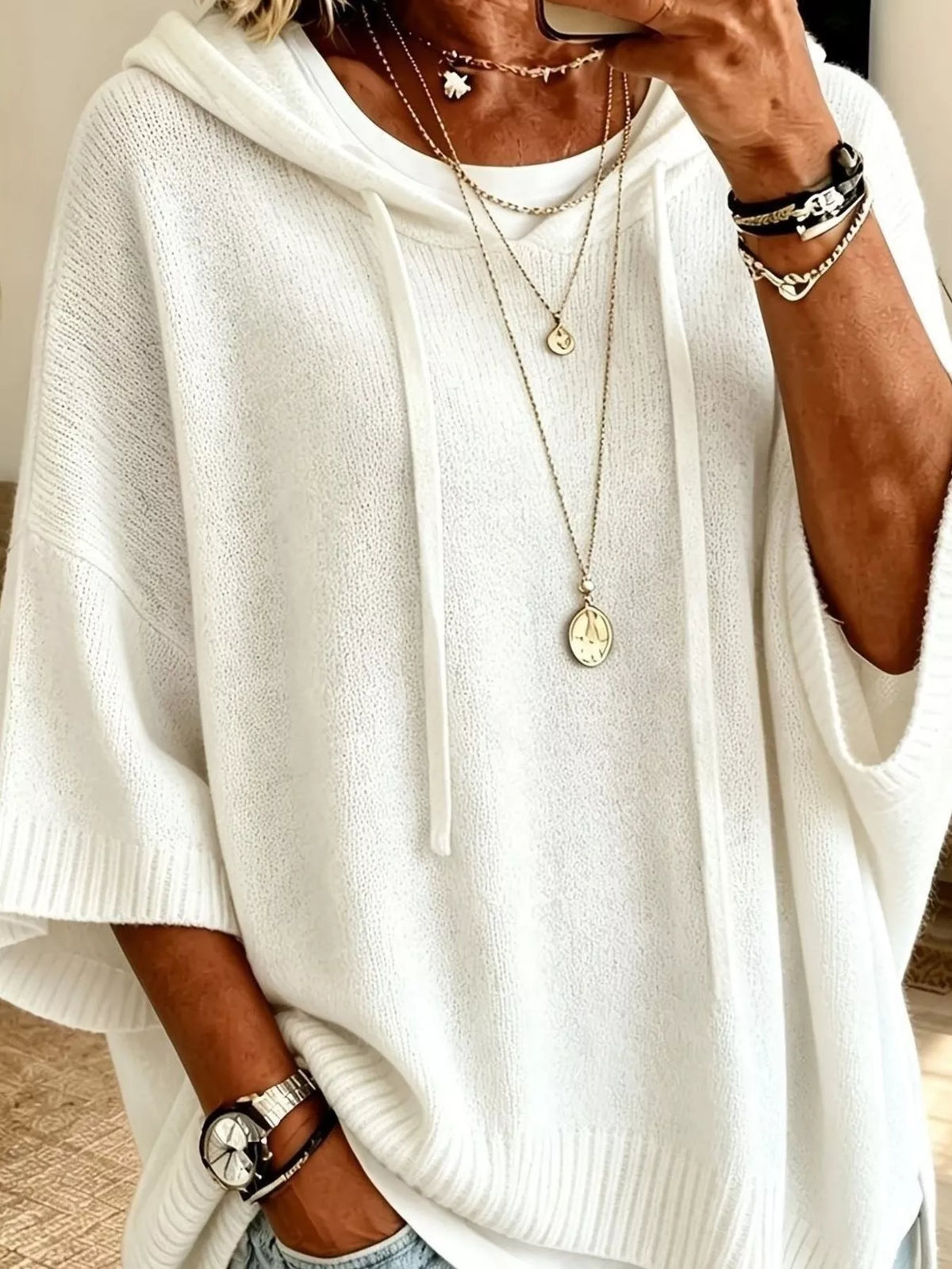 Full Size Casual Hooded Batwing Sleeve Knit Sweater Plus (2)