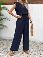 Lace Trim Round Neck Top Pants Set (31)