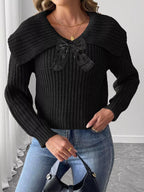 Contrast Bow Long Sleeve Sweater (6)