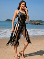 Fringe Openwork Spaghetti Strap Cover-up (3)