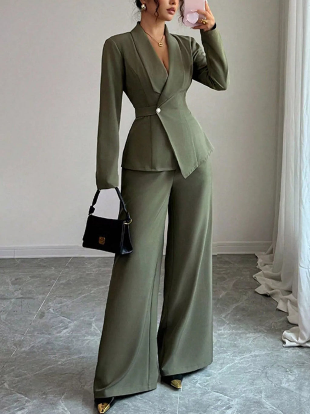 One Button Blazer Pants Set (10)