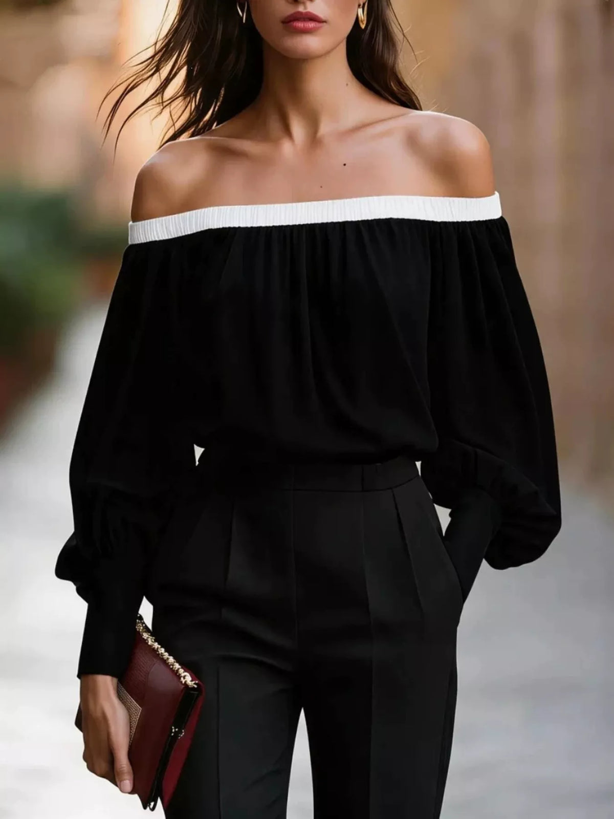 Off-shoulder Lantern Sleeve Blouse (4)