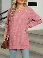 Round Neck Knit Button Top (26)