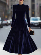 Velvet Long Sleeve A-line Dress