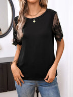 Lace Detail Round Neck Short Sleeve T-shirt (5)