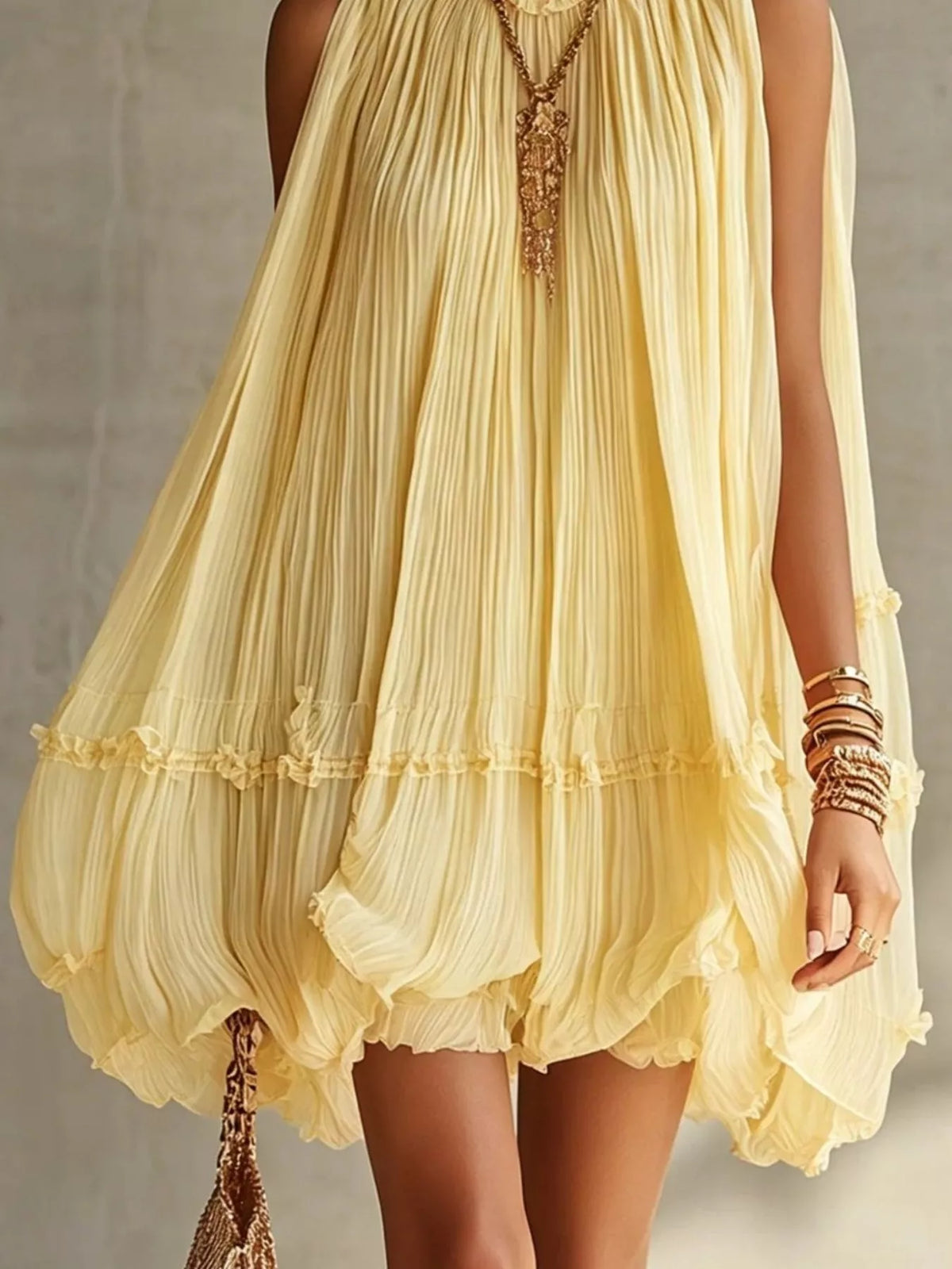Pleated Mock Neck Sleeveless Mini Dress (6)