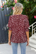 Polka Dot Round Neck Lantern Sleeve Blouse (11)