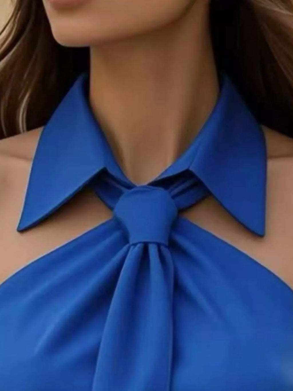 Halter Neck Sleeveless Top Tie-front Collar Detail (8)