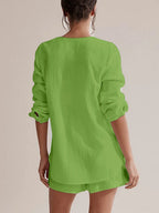 Notched Long Sleeve Top Shorts Set (17)