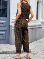 Plaid Round Neck Sleeveless Top Pants Set (10)