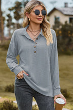 Half Button Dropped Shoulder Blouse (12)