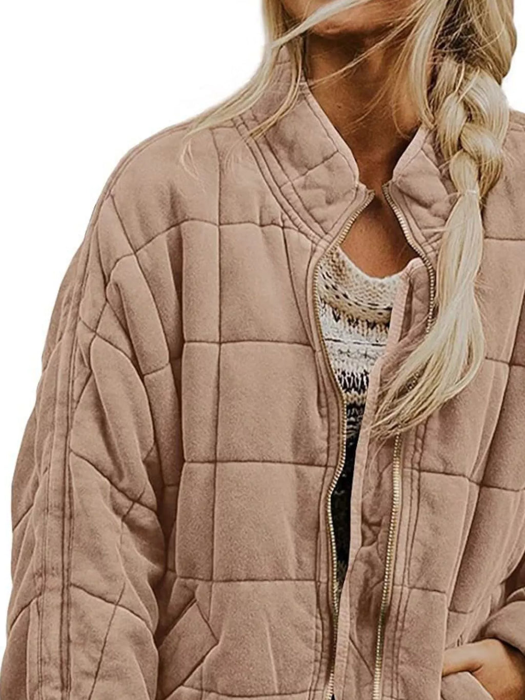 Full Size Zip Up Quilted Bomber Jacket Plus (12)