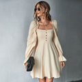 Puff Sleeve Square Neck Waist Dress variant CJLY164337001AZ|CJLY164337002BY|CJLY164337003CX|CJLY164337004DW