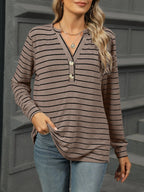 Striped Henley T-shirt Button Detail (11)