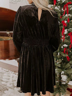 Velvet Mock Neck Balloon Sleeve Dress (8)