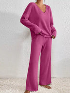 Ribbed V-neck Top Pants Set (8)