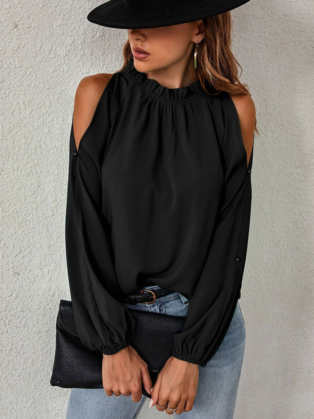 Cold Shoulder Frill Neck Blouse (11)