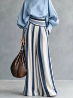 Full Size Mock Neck Top Striped Wide-leg Pants Set Plus (6)