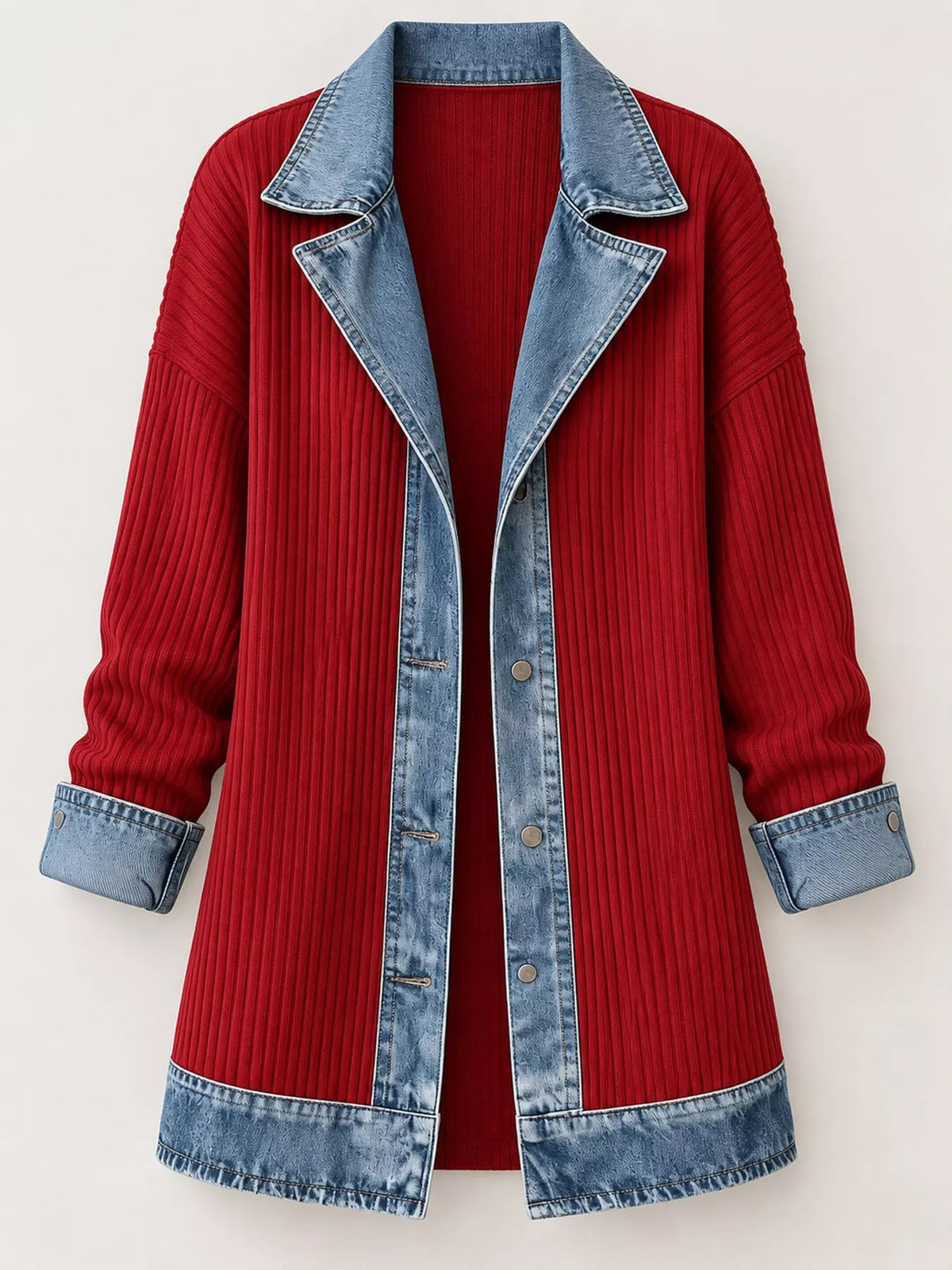 Full Size Denim Trim Ribbed Knit Cardigan Plus (21)