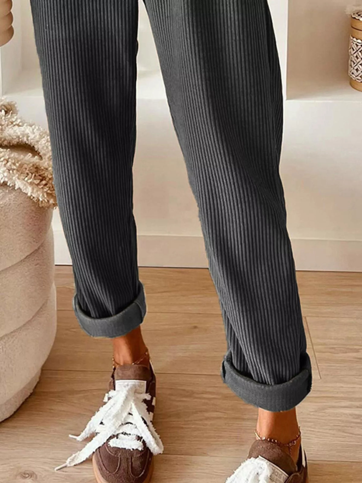 Casual Corduroy Drawstring Waist Pants (15)