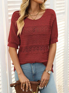 Openwork Round Neck Half Sleeve Knit Top (6)