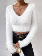 Fluffy Knit V-neck Sweater (8)
