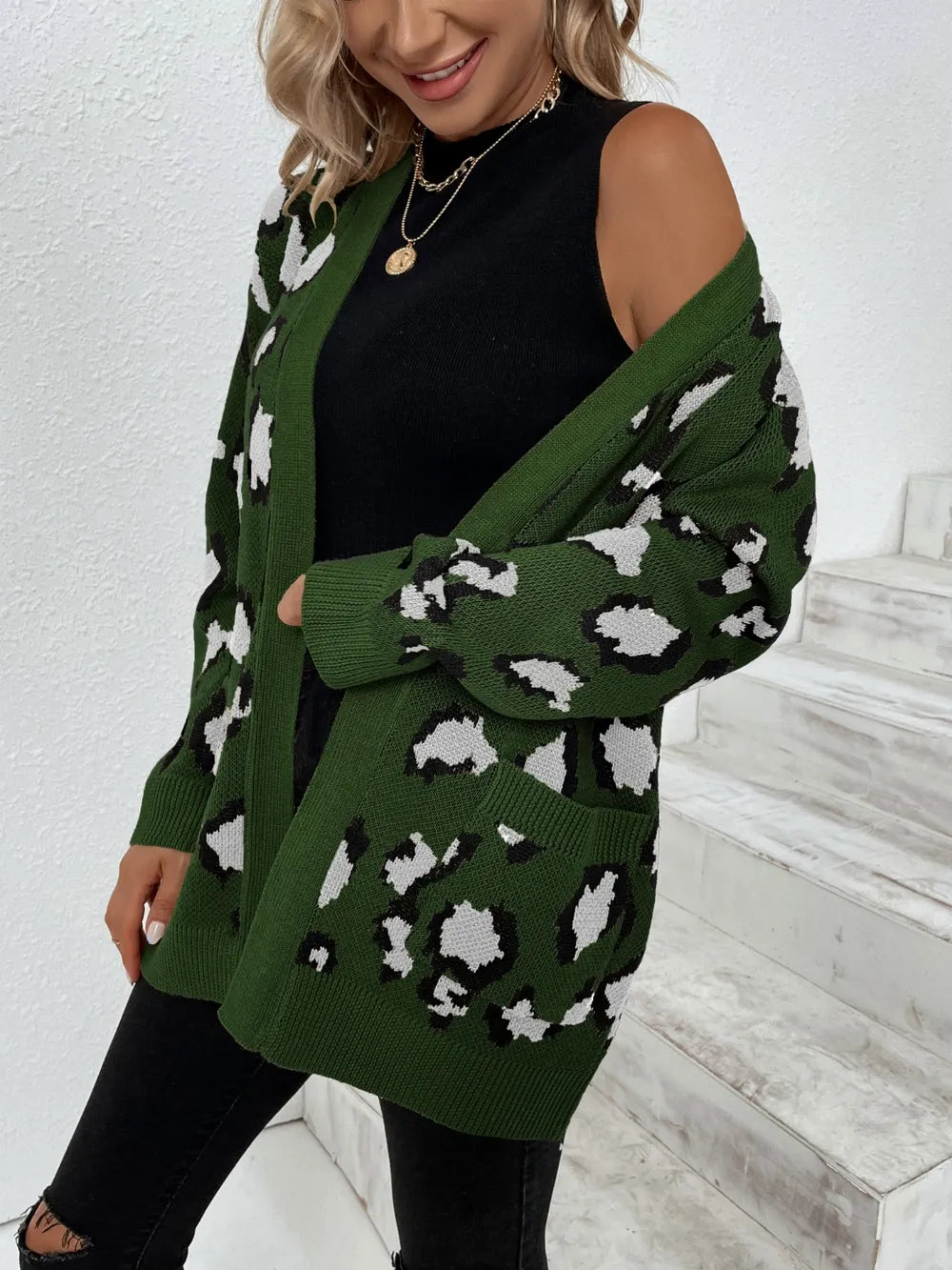 Leopard Open Front Dropped Shoulder Cardigan (3)