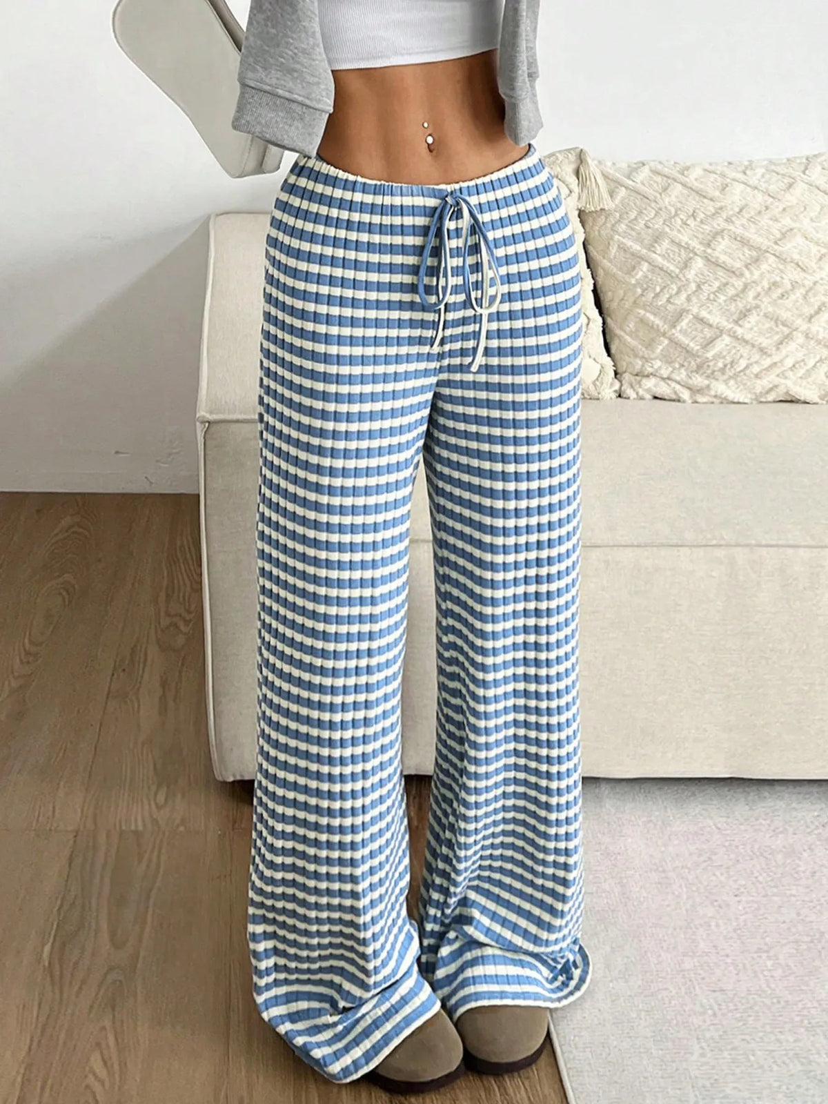 Striped Wide Leg Drawstring Pants (22)