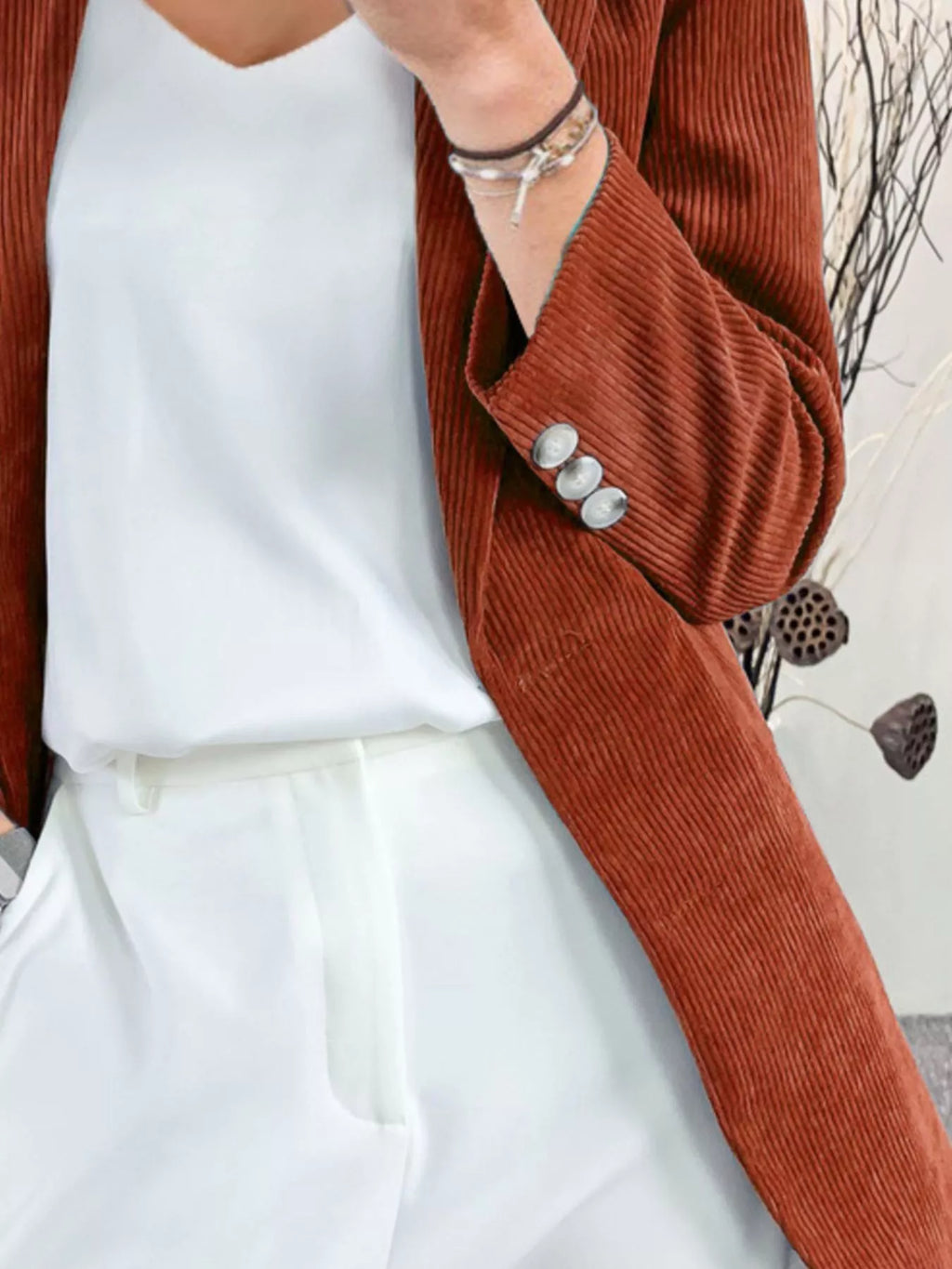 Corduroy Lapel Collar Casual Blazer (9)