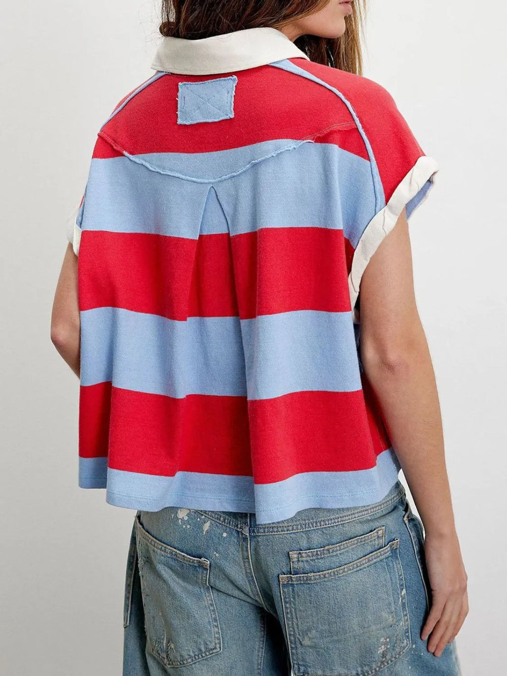Striped Collared Neck Short Sleeve Top (8)