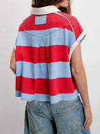 Striped Collared Neck Short Sleeve Top (8)