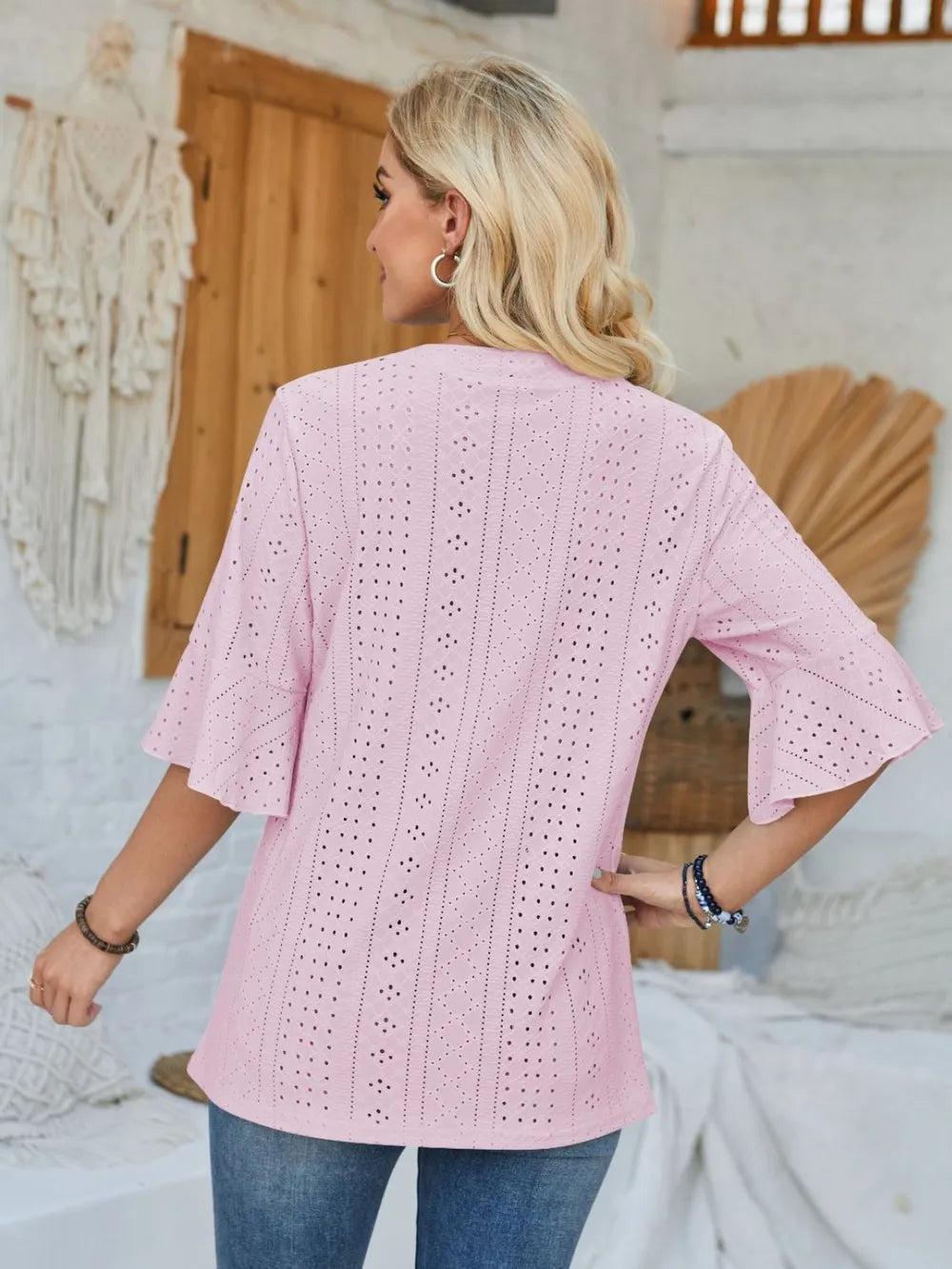 Eyelet Notched Half Sleeve T-shirt (9)