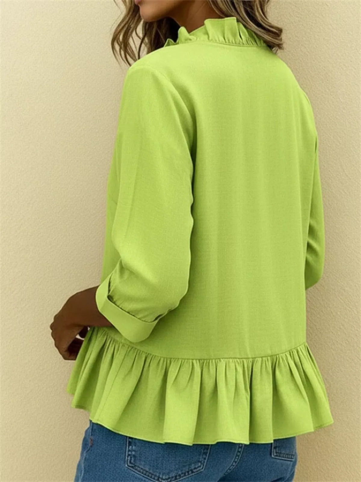 Full Size Ruffled V-neck Long Sleeve Blouse Plus (10)