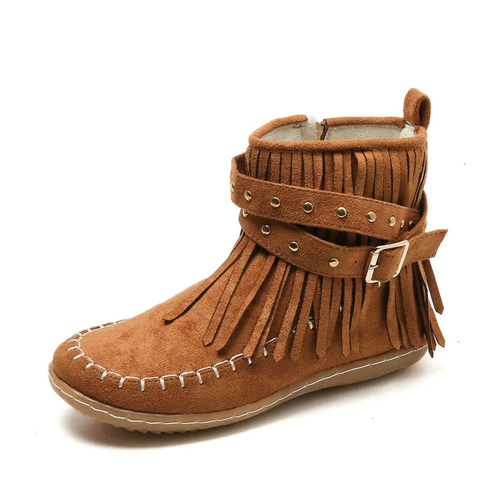 Fringe Studded Suede Flat Boots (11)